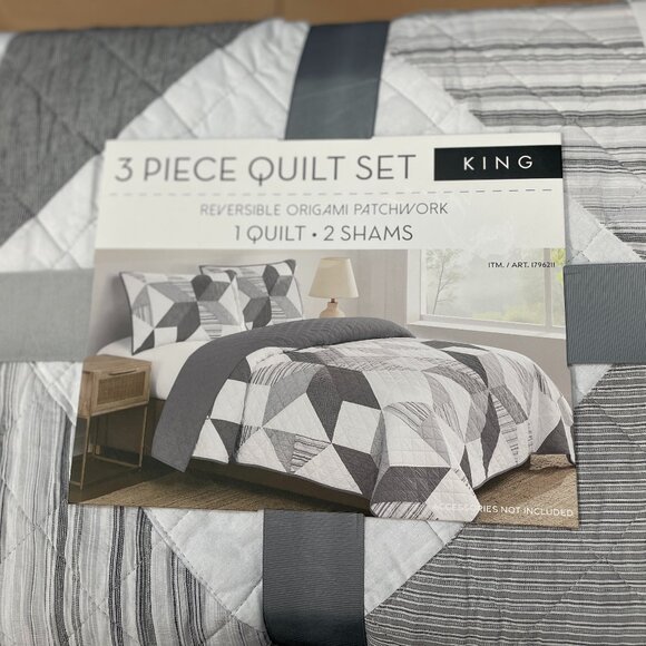 Pem America Origami Pieced Nautical Patchwork 3-piece Quilt Set, Reversible, NWT - Picture 1 of 4